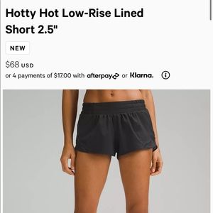 lululemon 2.5 hotty hot black size 2